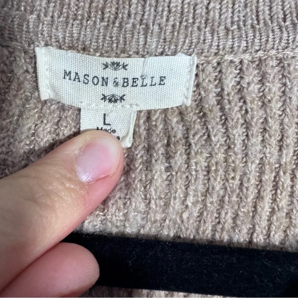 Mason & Belle Beige Knit Cardigan Collared Button Front Cozy - Picture 3 of 5
